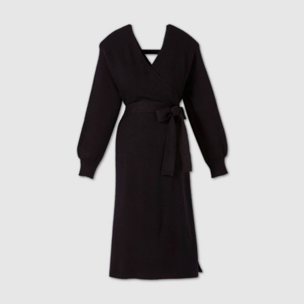 Maternity black sweater wrap dress